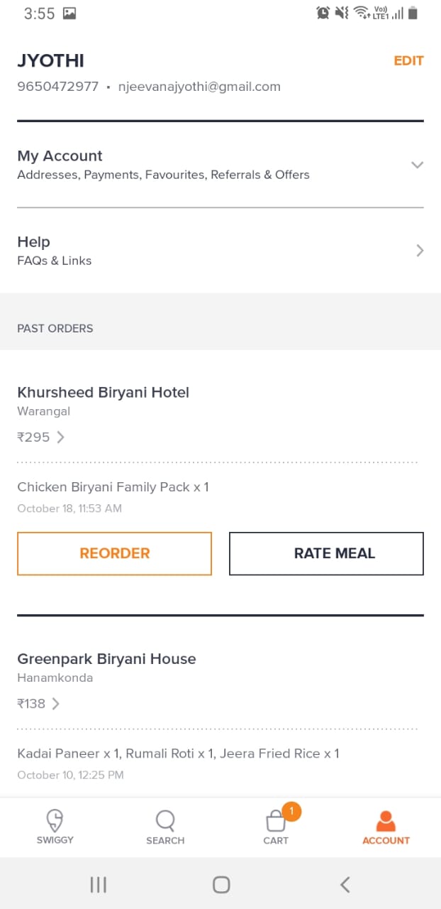 Swiggy में Food Items 